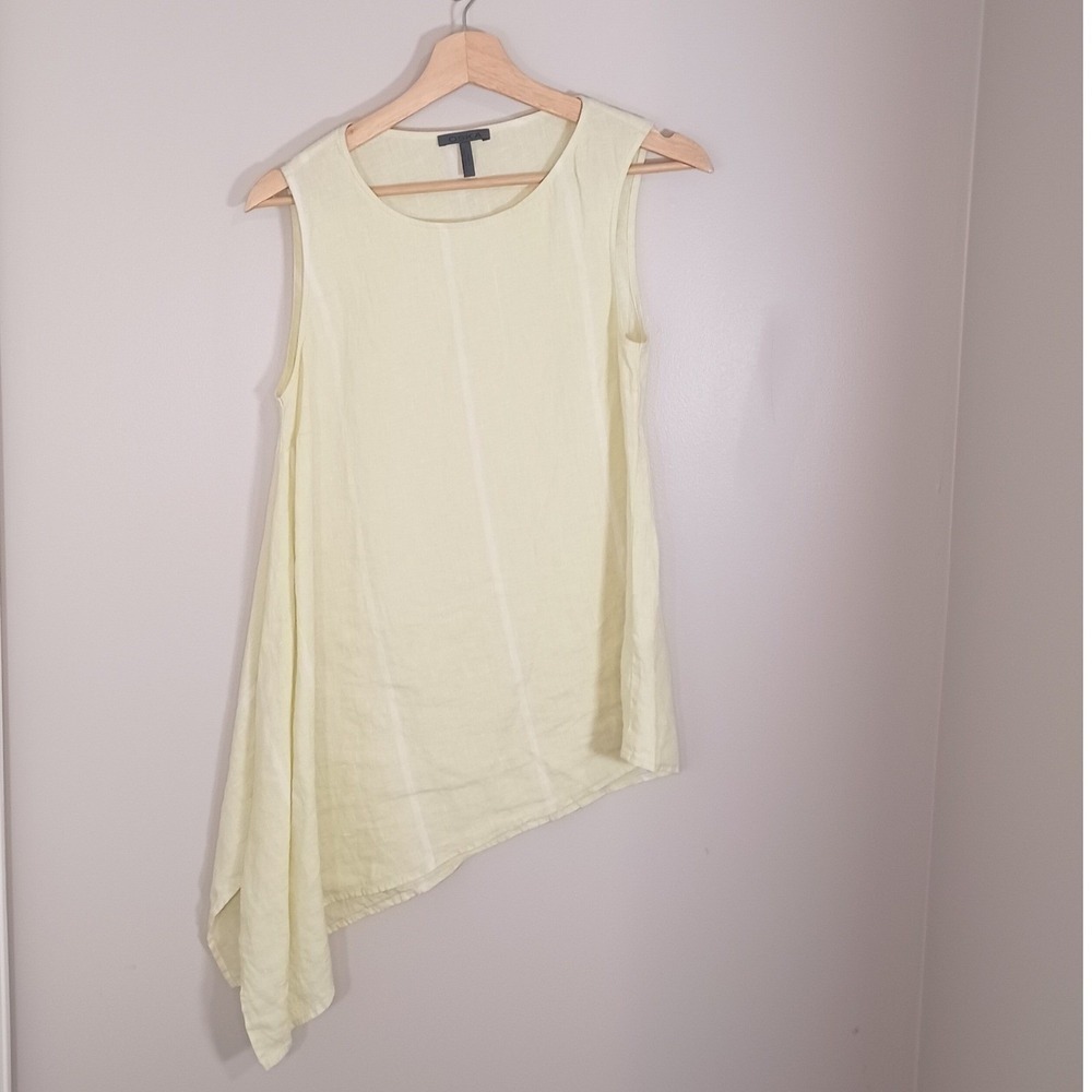 Oska 100% Linen Asymmetrical Lagenlook Tank Tunic Womens Size 0 Yellow Croatia